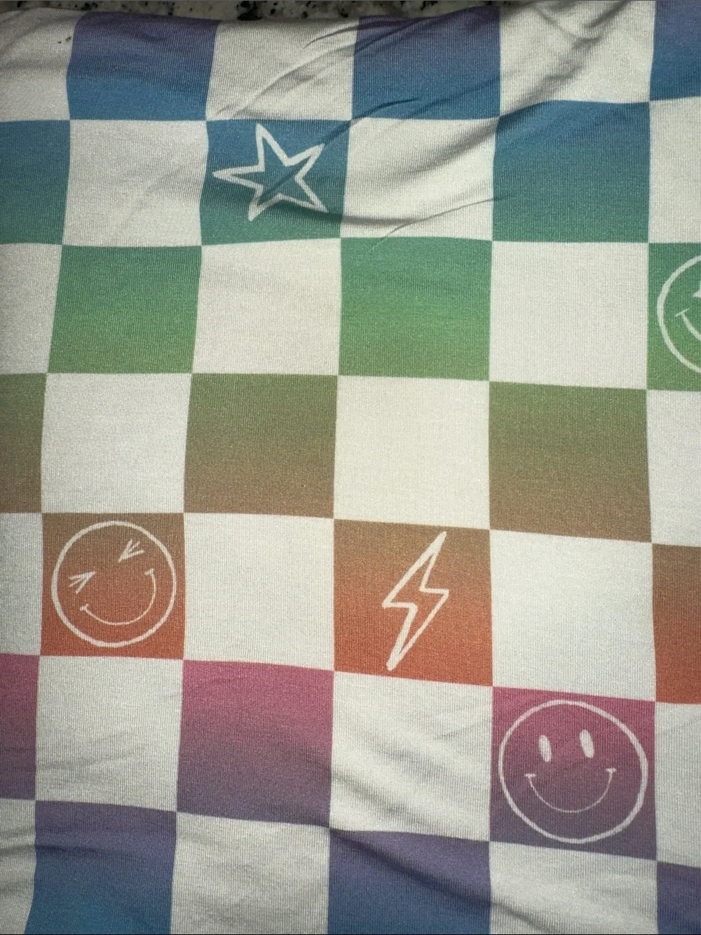 Little Sleepies Rainbow Check Smiley Face bamboo large blanket- Multicolor